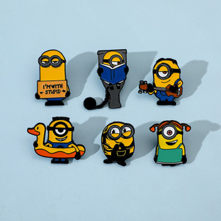 6 Cái / bộ Ngộ nghĩnh Minions Kim Loại Men Pin Kawaii Hoạt Hình Thổ Cẩm Cho Ba Lô Mũ Quần Áo Giáng Sinh