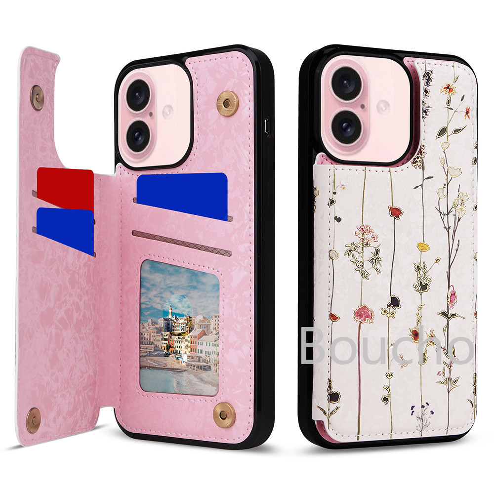 Dành Cho iPhone 11 15 16 16E Pro X 10 XS Max 8 7 Plus SE SE3 SE2 SE 2022 2020 Chân Đế Đựng Thẻ Khóa Từ Đôi Và Vỏ Điện Thoại Da Chống Sốc Bền Đẹp