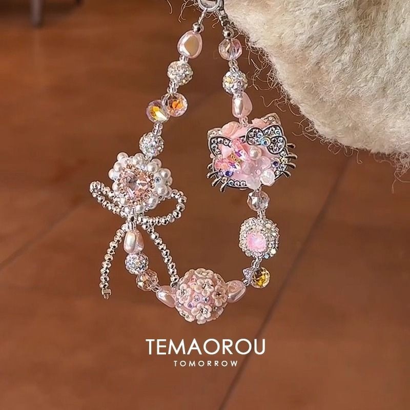 Nhấp Nháy Màu Ngọt Ngào KT Mèo Nơ Hoa Anh Đào Bóng Đính Hạt Dây Điện Thoại Di Động Có Thể Thiết Kế Dây Chuyền Điện Thoại Di Động 25.9.5