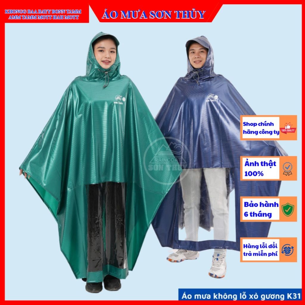 K31-Áo mưa choàng 1 mũ chất liệu mới, nhựa PVC siêu dai, bền bỉ, không lỗ xỏ gương K31 Sơn Thủy aomuasonthuyhn