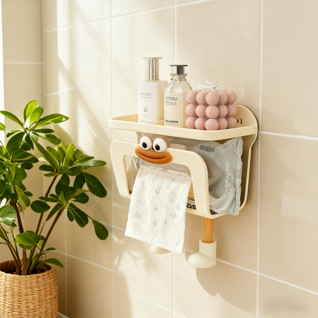 Kệ Đựng Giấy Vệ Sinh & Khăn Ướt Treo Tường Không Khoan Phòng Tắm, Chống Nước, Kiểu Dáng Đẹp, Sáng Tạo