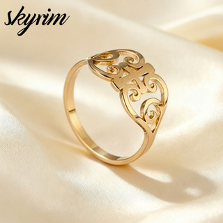 SKYRIM Thép Không Gỉ Vàng Trái Tim Nhẫn Đeo Chéo Nam Nữ Thời Trang Dainty Trang Sức Phụ Kiện