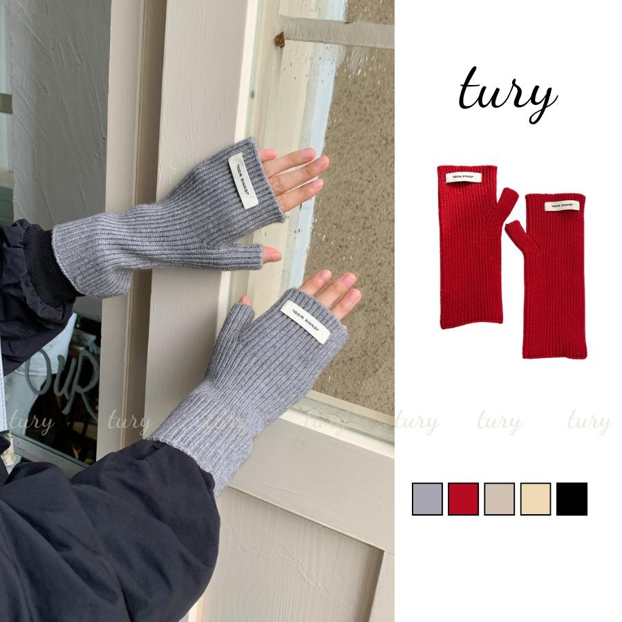Găng tay len unisex nam nữ - Tury - Bao tay cắt ngón giữ ấm họa tiết trơn phối gân kèm tag thời trang Thu Đông - GT052