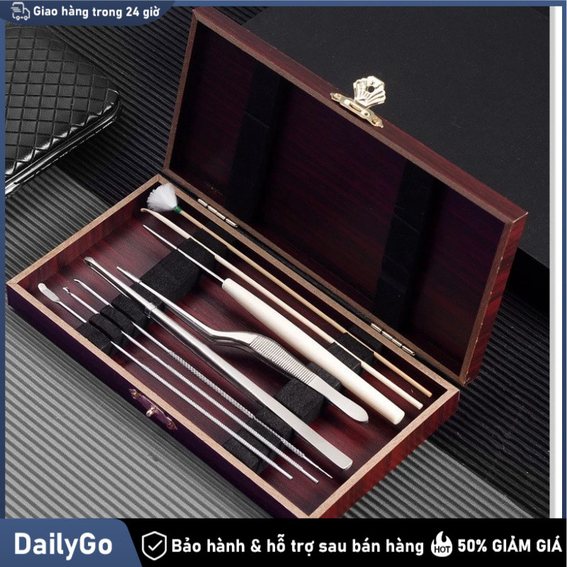 Bộ Lấy Ráy Tai Đa Năng 9 Món Bằng Thép Không Gỉ, Nhíp Và Móc Ráy Tai Đủ Kích Cỡ, Đựng Trong Hộp Kim Loại Gọn Gàng
