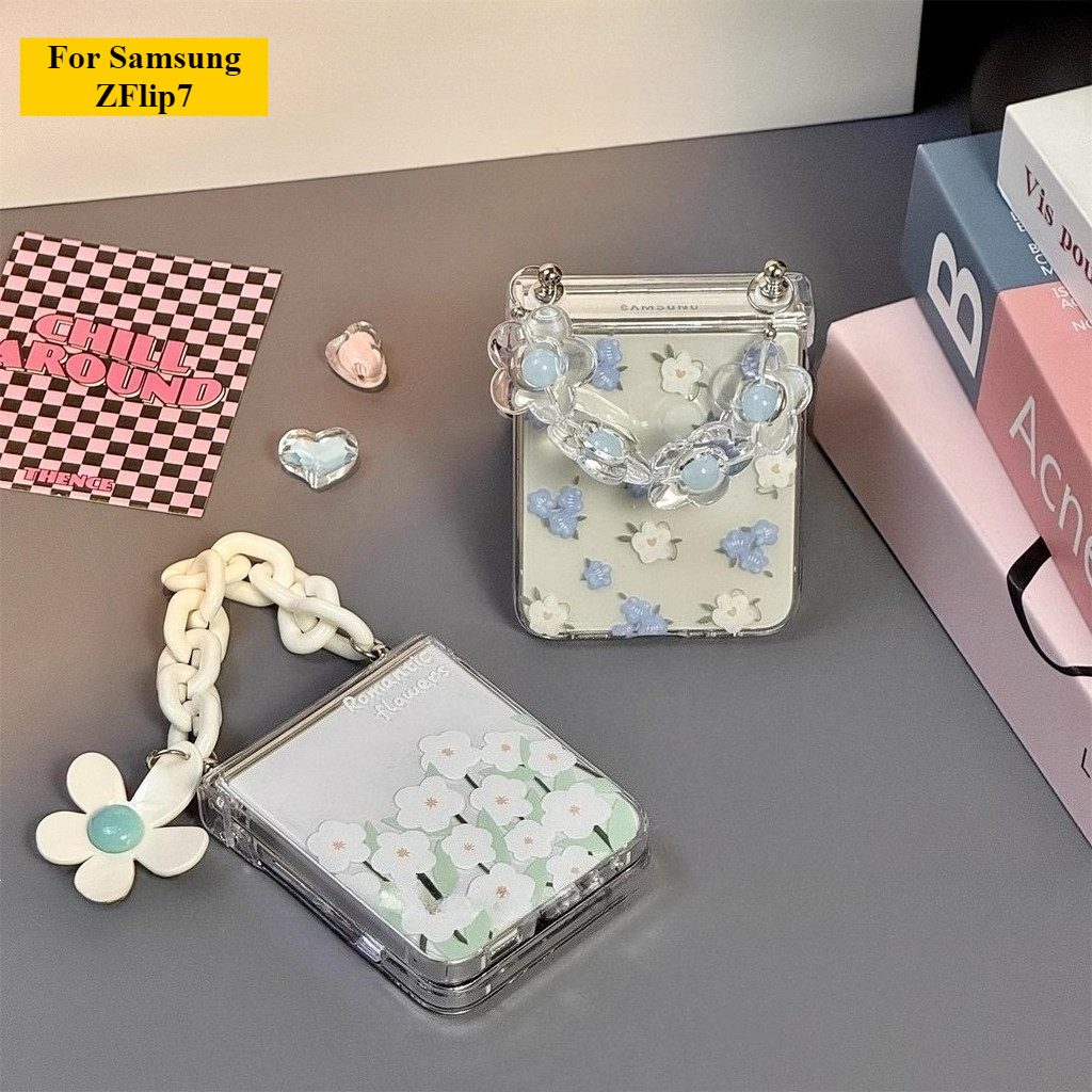Mới Trong Suốt Vòng Tay Hoa Bướm Charm Ốp Lưng Điện Thoại Thích Hợp Cho Samsung Galaxy ZFlip7 Zflip6 Vỏ Gấp Cho Zflip 7FE 5 4 3 5G Vỏ Bảo Vệ Cứng