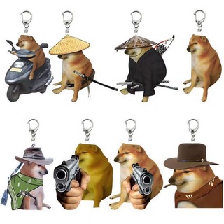 Creative Internet Celebrity Cheems Meme Cute Warrior Cheems Keychain Funny Cheemsburger Expression Key Chain Pet Dog Pen