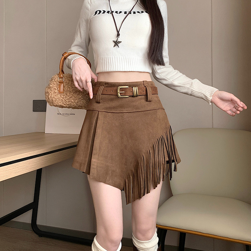 SUXI Váy chữ A lưng cao style cổ điển và đơn giản, phù hợp mùa thu 251007