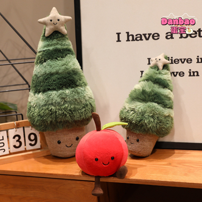 ((DANBAO) Đồ chơi sang trọng trái cây và cây thông Noel an toàn Búp bê cây thông Noel dễ thương Chất liệu táo đỏ Quà tặng mềm cho bạn bè Quà tặng Giáng sinh Đồ chơi DANBAO