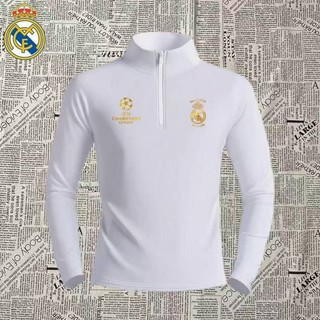 European Champions League New Real Madrid Quick-Drying Sports Long-Sleeved Men's Football Training Half Zipper T-shirt Breathable Casual Stand Collar Top kIly