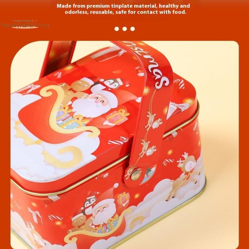 TRTR Hộp Quà Tặng Thiếc Giáng Sinh Dễ Thương Sắt Có Tay Cầm Hộp Kẹo Kim Loại Tinh Tế Ông Già Noel Tinplate Hộp Kẹo VN