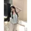 Mùa hè Phong cách mới Slimer Look Short Top 2026 Sweet Age-Reducing Fungus Edge Áo sơ mi nhỏ Phong cách Hồng Kông Áo khoác ngoài đeo chéo nhỏ
