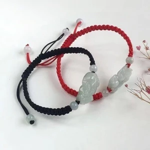 Vòng tay đôi Jade Pixiu - Dây dệt tay màu đỏ / đen - Jade Pixiu - Wealth Luck Zodiac