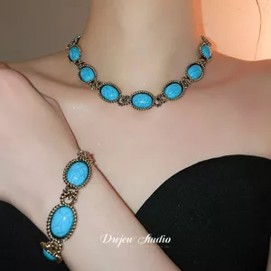 Nhựa Hình Bầu Dục Đính Hạt Vòng Tay Bông Tai Vòng Cổ Thời Trung Cổ Cổ Bộ Trang Sức Thiết Kế Niche Trang Sức 2026-6-11