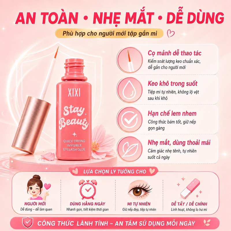 XIXI Keo Gắn Mi Giả Thế Hệ 3 GJ49 Dính Lâu, Không Lem, Khô Nhanh, Chống Nước, Tự Nhiên