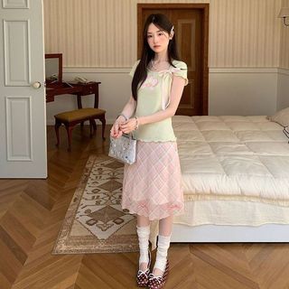 Váy Kẻ Sọc Màu Hồng Đầm Mùa Hè Nơ Cao Cấp Váy Chữ a Slim-fit Ôm Hơn Nhìn Váy 0613