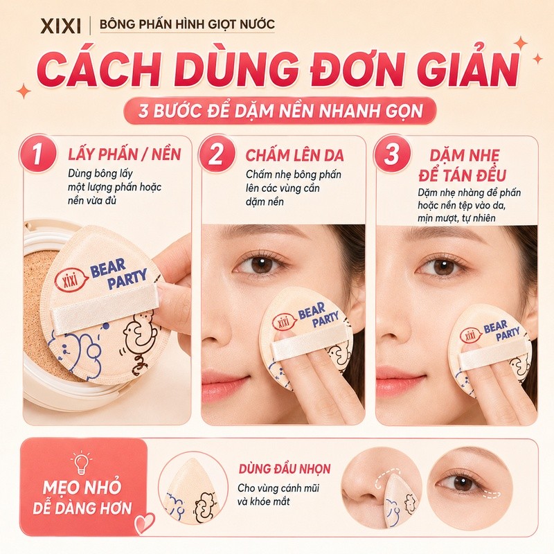XIXI GJ69 Bông Phấn Macaron, Mút Trang Điểm Mềm Mịn, Tán Kem Nền Dùng Khô & Ướt, Lớp Nền Tự Nhiên