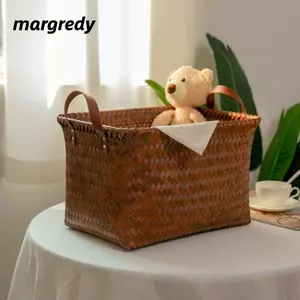 Giỏ đựng đồ MARGREDY, Giỏ đựng quần áo bẩn giả mây màu nâu, Di động tiện lợi 38cm Lưu trữ đồ giặt tại nhà