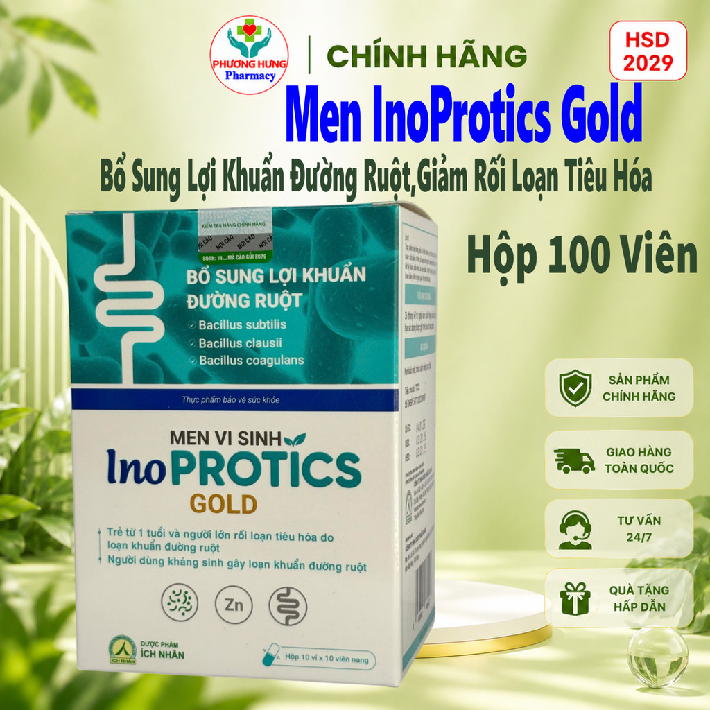 Men Vi Sinh InoProtics Gold Ích Nhân Bổ Sung Lợi Khuẩn Đường Ruột,Giảm Rối Loạn Tiêu Hóa - Hộp 100V