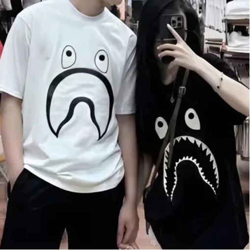 （Giao hàng 24h）Angela Áo Phông In Hình Hàm Cá Mập Hình In 3D - Chất Vải Cotton Lạnh Mịn Phong Cách Boy Phố Girl Phố