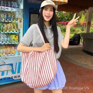 Túi vải sọc màu tương phản phong cách Hàn Quốc