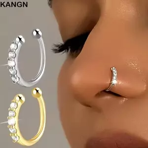 Nhẫn mũi giả KANGN, Trang sức xỏ mũi màu vàng bạc có thể điều chỉnh, Móng tay mũi không gây dị ứng thời trang Hip-Hop