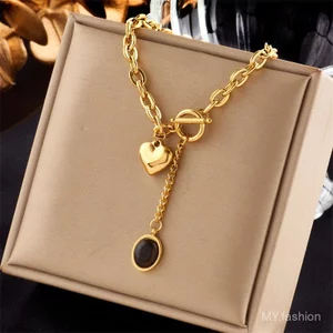 Dây chuyền dày kim loại thời trang đơn giản sáng tạo, Mặt dây chuyền tua rua hình bầu dục thời trang phù hợp Khóa tình yêu