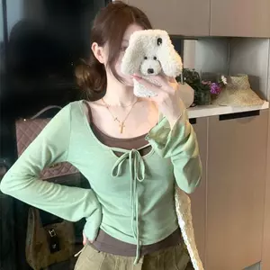 Bộ đồ hai mảnh thời trang dành cho nữ Áo dài tay sang trọng có dây buộc phong cách mới + Áo yếm gợi cảm bên trong