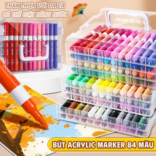 Bút màu acrylic marker cao cấp ngòi brush hộp 60/72/84 màu bút sơn sáng tạo cho học sinh vẽ DIY