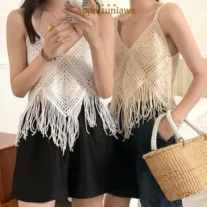 IAPPORTUNIA Áo, Boho Móc Cotton Móc, Áo Vest Nhỏ Dệt Kim Nữ