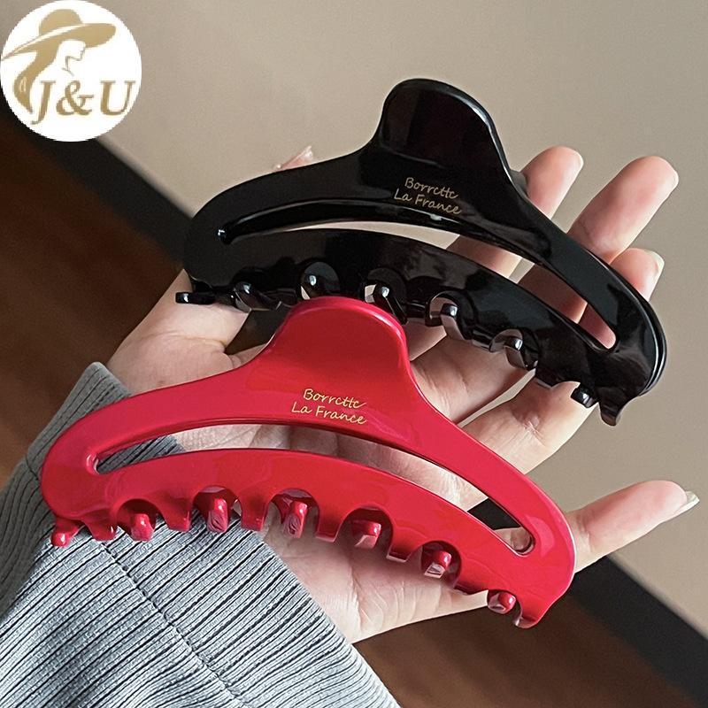 JU Pháp Acetate Chữ Vàng Nhãn Rỗng Cá Mập Kẹp Phụ Kiện Tóc Nữ Sang Trọng Kẹp Tóc Thời Trang Phụ Kiện Tóc VN