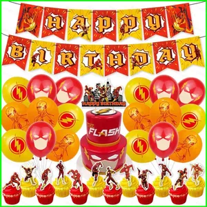 YB2 Chủ Đề Flash Trẻ Em Trang Trí Tiệc Sinh Nhật Cờ Biểu Ngữ Bánh topper Bóng Bộ Cung Cấp