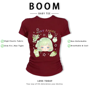 BOOM Áo Baby Tee Nữ Cotton Ôm Body-Áo Thun Ngắn Tay Y2K In Hình PhongCách Mùa Hè, Cổ Tròn Hàng Đầucách hàn quốc phong337