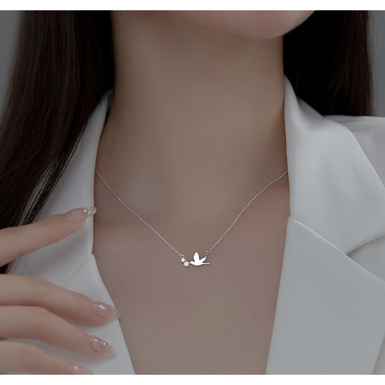 Vòng cổ bồ câu bạc S925 dành cho nữ, đơn giản và thanh lịch với khảm kim cương