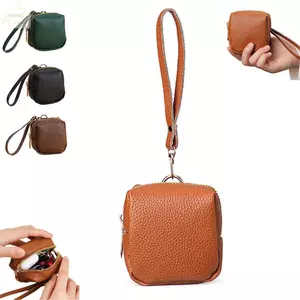 Ví thay đổi Mini AWNGD, Ví đựng tiền xu di động bằng da PU mềm, Túi đựng son môi vuông có dây kéo