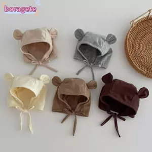 Mũ sơ sinh BORAGETE, Mũ bảo vệ tai cho bé bằng Cotton thoáng khí, Mũ quây tai gấu dễ thương cho trẻ sơ sinh Mùa xuân thu