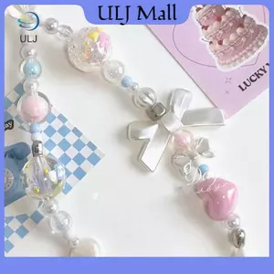 ULJ Nơ Trái Tim Đính Hạt Vòng Tay Nhiều Màu Sắc Dây Hoa Bướm Điện Thoại Charm Ngọc Trai Điện Thoại Di Động Dây Đeo Cổ Tay Dây Xích Chống Mất.
