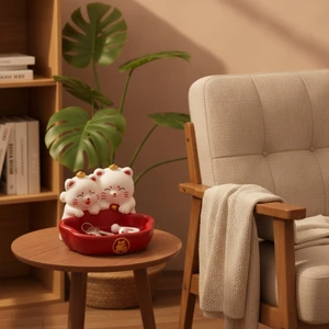 Tượng mèo có khay Trang trí khay mèo độc đáo để bàn nhỏ gọn cho lối vào, đầu giường