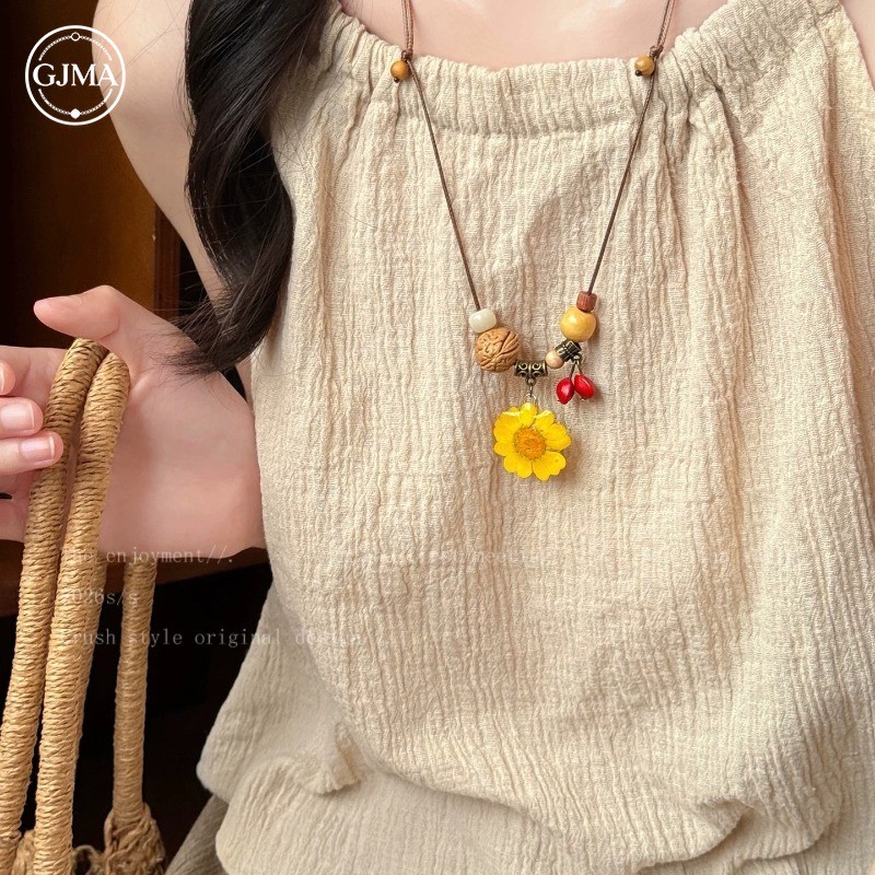 Nhựa Vàng Hoa Cúc Mặt Dây Chuyền Vòng Cổ Ngọt Tươi Tối Giản Phụ Kiện Nữ