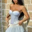 Châu Âu Mỹ Phong Cách Xanh Trắng Kẻ Sọc Xương Cá Corset Ren Cạnh Eo Ngọt Ngào Tươi Phong Cách Mỏng Ngắn Top 71625