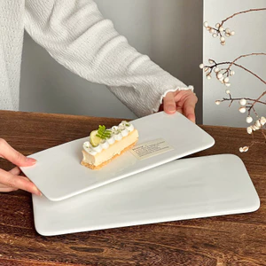 Tấm Bánh Gốm Trắng Hình Chữ Nhật Khay Phẳng Món Tráng Miệng Phục Vụ Đĩa Trà Chiều Ăn Nhẹ Món Ăn Tinh Tế Bộ Đồ Ăn Đĩa Sushi Cho Tiệc & Gia Đình Sử Dụng