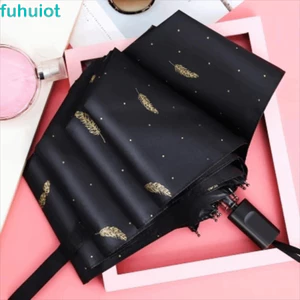 Ô che nắng FUHUIOT, Ô gấp bằng tay sử dụng kép, Ô dù mưa phủ màu đen nhẹ chống gió tối giản mùa hè