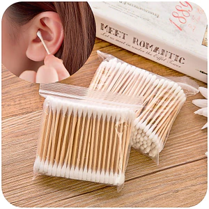 Bịch 100 tăm bông thân gỗ ngoáy tai,nặn mụn