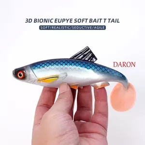 DARON Mô Phỏng Mồi Câu Cá, Mồi Mắt 3D Shad Mềm Swimbait, Chìm Mềm Mồi Hành Động Thực Tế Silicone T Tail Mồi Mềm Bass Câu Cá