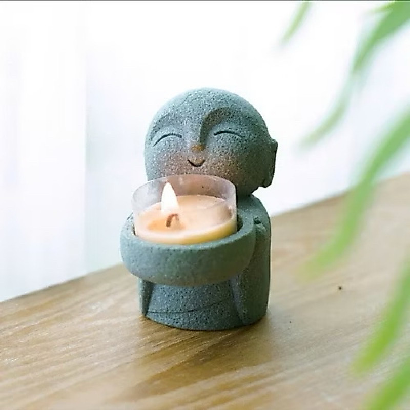 Tượng Chú Tiểu Bê Chậu, Tiểu Cảnh Terrarium, Cao 8,8cm, Tượng Phật Để Bàn, Tượng Đá , Tượng Decor Nhà Cửa, Bể Cá