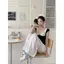Áo thun khâu viền ren đen phong cách Hàn Quốc dành cho nữ Mùa hè Phong cách mới Slim-fit Slimmer Look Pure Desire Style Short Beauti