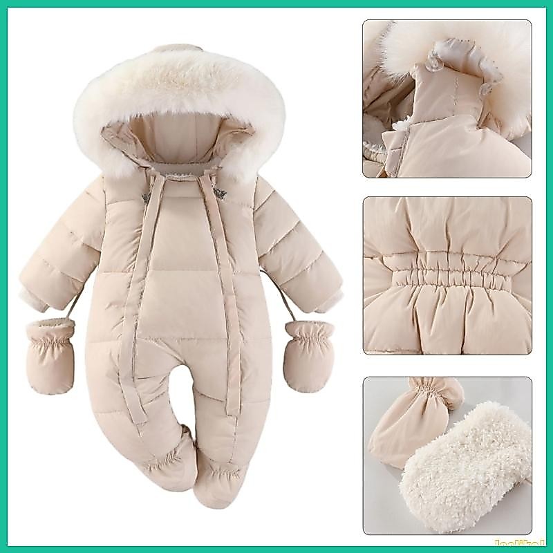 Innlike1 Bộ áo liền quần cho bé có mũ trùm đầu cho trẻ sơ sinh Áo liền quần có chân cho trẻ sơ sinh có găng tay có thể tháo rời