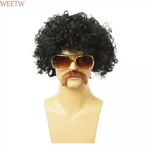 WEETW Nam Cosplay Tóc Giả Disco 70s 80 Mềm Hộp Đêm Thanh Tóc Giả Sợi Chịu Nhiệt Phụ Kiện Tóc Halloween Tự Nhiên Vô Hình Retro Cosplay Tóc Giả