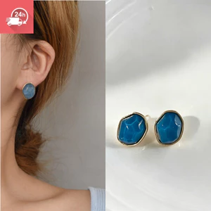 Bông tai hình học không đều mạ kim bạc 14K phong cách Hồng Kông cá tính thời trang cá tính