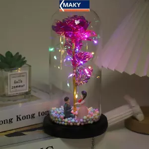 MAKY Life Flower Glass Cover Hoa hồng Quà tặng ngày lễ tình nhân Đèn Led Đồ trang trí Giáng sinh VN