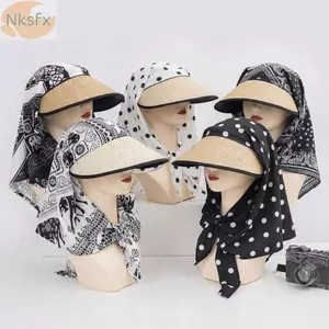 Mũ chống nắng đi biển NKSFX, Mũ trùm đầu rộng vành chấm bi dành cho nữ, Quấn toàn bộ thoáng khí Mũ xô chống tia cực tím mùa hè ngoài trời